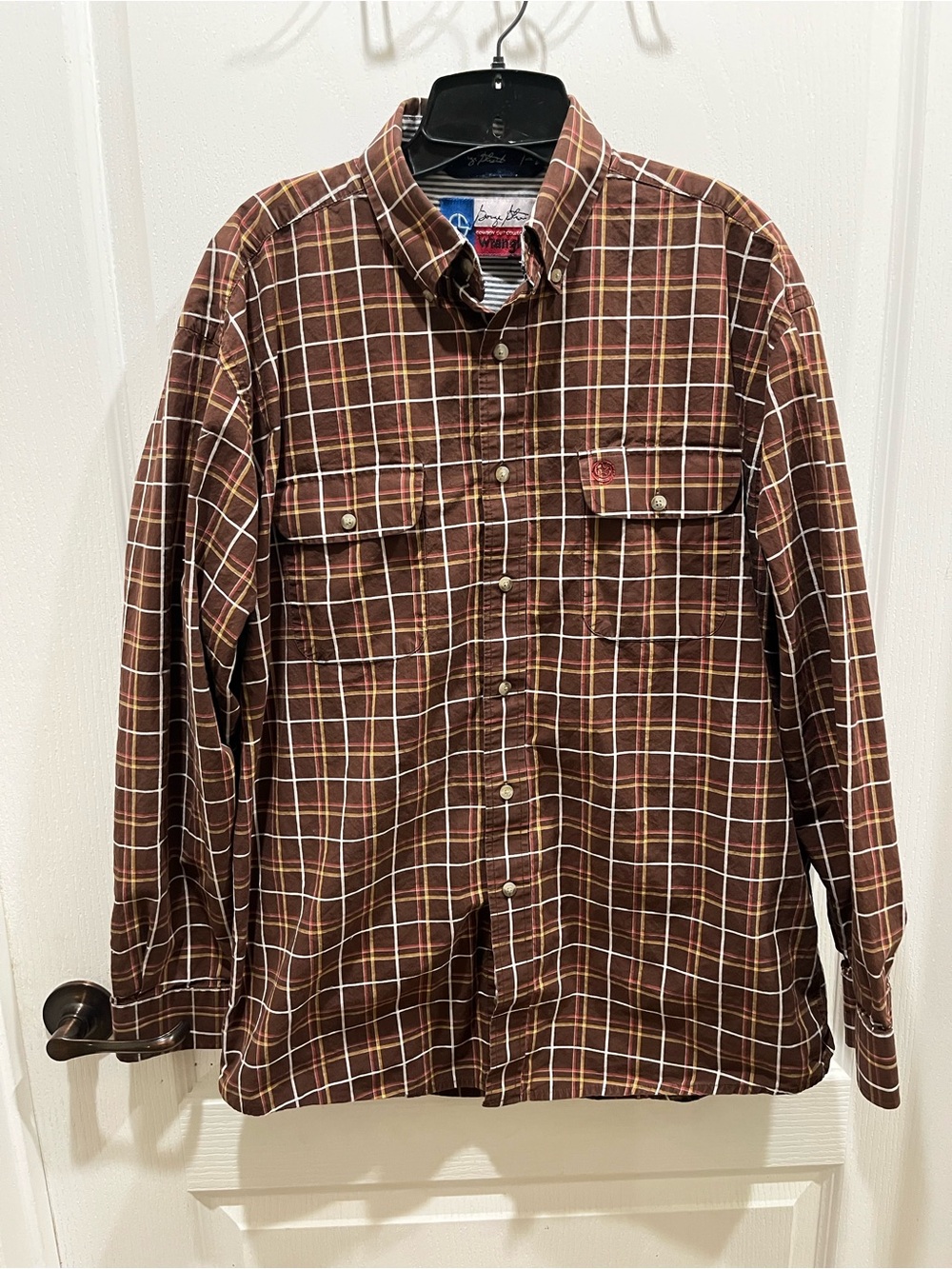 George Strait Wrangler Brown Plaid Button-Down Men's Shirt